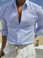 Fashion Striped Cardigan Lapel Long Sleeve Shirt