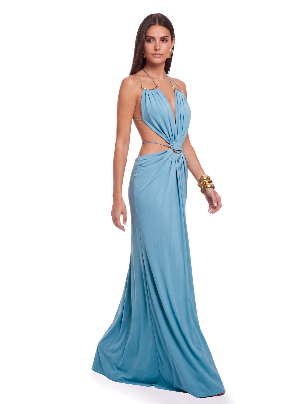 Lorysa Backless Cutout Maxi Dress In Blue