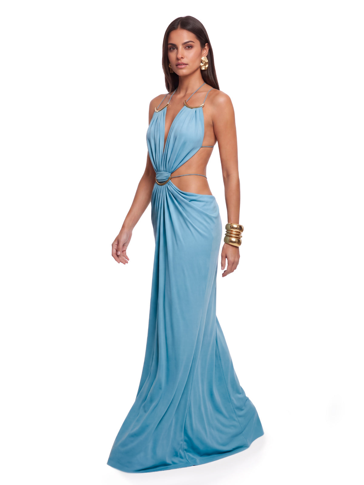 Lorysa Backless Cutout Maxi Dress In Blue