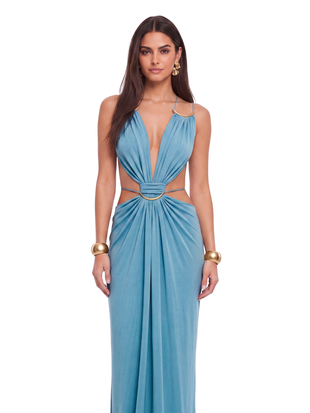 Lorysa Backless Cutout Maxi Dress In Blue